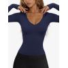 imageLASLULU Womens Long Sleeve Sexy V Neck T Shirts Basic Workout Tops Athletic Yoga Casual Crop TopNavy Blue