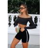 imageLASLULU Womens Off The Shoulder Tops Seamless Long Sleeve Workout Crop Top Sexy Gym Yoga Going Out Tops ShirtsBlack
