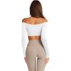 imageLASLULU Womens Off The Shoulder Tops Seamless Long Sleeve Workout Crop Top Sexy Gym Yoga Going Out Tops ShirtsWhite