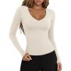 imageLASLULU Womens Long Sleeve Sexy V Neck T Shirts Basic Workout Tops Athletic Yoga Casual Crop TopCream White