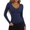 imageLASLULU Womens Long Sleeve Sexy V Neck T Shirts Basic Workout Tops Athletic Yoga Casual Crop TopNavy Blue
