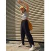 imageLASLULU Womens Baggy Wide Leg Sweatpants Casual Elastic High Waisted Palazzo Harem Pants with PocketsBlack