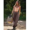 imageLASLULU Womens Baggy Wide Leg Sweatpants Casual Elastic High Waisted Palazzo Harem Pants with PocketsCoffee