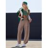 imageLASLULU Womens Baggy Wide Leg Sweatpants Casual Elastic High Waisted Palazzo Harem Pants with PocketsKhaki