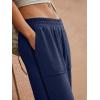 imageLASLULU Womens Baggy Wide Leg Sweatpants Casual Elastic High Waisted Palazzo Harem Pants with PocketsNavy Blue