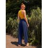 imageLASLULU Womens Baggy Wide Leg Sweatpants Casual Elastic High Waisted Palazzo Harem Pants with PocketsNavy Blue