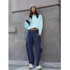 imageLASLULU Womens Baggy Wide Leg Sweatpants Casual Elastic High Waisted Palazzo Harem Pants with PocketsNavy Blue