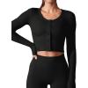 imageLASLULU Womens Button Down Cardigan Long Sleeve Cropped Ribbed Knit Cardigan Workout Athletic Sweater Jacket Crop Tops