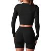 imageLASLULU Womens Button Down Cardigan Long Sleeve Cropped Ribbed Knit Cardigan Workout Athletic Sweater Jacket Crop Tops