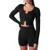 imageLASLULU Womens Button Down Cardigan Long Sleeve Cropped Ribbed Knit Cardigan Workout Athletic Sweater Jacket Crop Tops