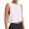 imageLASLULU Crop Tops Workout Tops Loose Sleeveless Cropped Muscle Tank Open Back Shirts Gym Exercise Clothes for WomenWhite