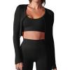 imageLASLULU Womens Button Down Cardigan Long Sleeve Cropped Ribbed Knit Cardigan Workout Athletic Sweater Jacket Crop Tops