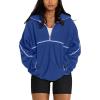 imageLASLULU Womens Half Zip Pullover Sweatshirt Sherpa Fleece Jacket Oversized Sweatshirts Warm Fuzzy Sweaters PocketsBright Blue