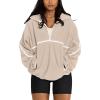 imageLASLULU Womens Half Zip Pullover Sweatshirt Sherpa Fleece Jacket Oversized Sweatshirts Warm Fuzzy Sweaters PocketsKhaki