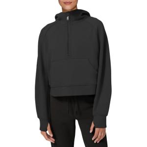 imageLASLULU Womens Fuzzy Cropped Hoodies Sport Athletic Zip Up Stand Collar Sweater Fleece Lined Sweatshirt Long Sleeve Pullover Tops PocketsBlack Medium