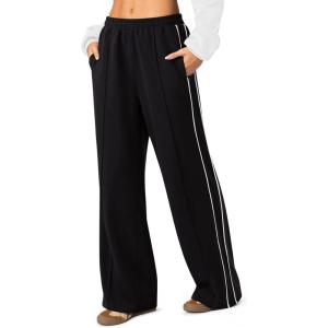 imageLASLULU Womens Wide Leg Sweatpants Baggy Straight Leg Sweatpants Y2K Dance Pants Gym Athletic Sweat Pants JoggersBlack