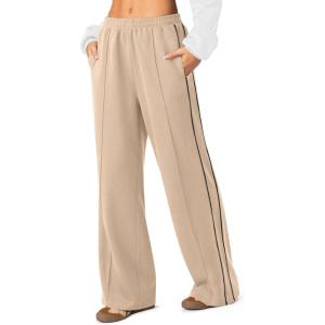 imageLASLULU Womens Wide Leg Sweatpants Baggy Straight Leg Sweatpants Y2K Dance Pants Gym Athletic Sweat Pants JoggersKhaki