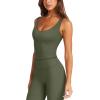 imageLASLULU Womens Longline Sports Bra Ribbed Seamless Wirefree Padded Tank Tops Medium Support Workout Casual Crop TopsArmy Green