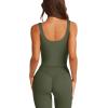 imageLASLULU Womens Longline Sports Bra Ribbed Seamless Wirefree Padded Tank Tops Medium Support Workout Casual Crop TopsArmy Green