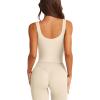 imageLASLULU Womens Longline Sports Bra Ribbed Seamless Wirefree Padded Tank Tops Medium Support Workout Casual Crop TopsBeige