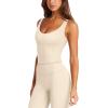imageLASLULU Womens Longline Sports Bra Ribbed Seamless Wirefree Padded Tank Tops Medium Support Workout Casual Crop TopsBeige