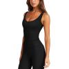 imageLASLULU Womens Longline Sports Bra Ribbed Seamless Wirefree Padded Tank Tops Medium Support Workout Casual Crop TopsBlack