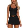 imageLASLULU Womens Longline Sports Bra Ribbed Seamless Wirefree Padded Tank Tops Medium Support Workout Casual Crop TopsBlack