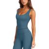 imageLASLULU Womens Longline Sports Bra Ribbed Seamless Wirefree Padded Tank Tops Medium Support Workout Casual Crop TopsGrey Blue