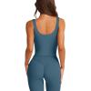 imageLASLULU Womens Longline Sports Bra Ribbed Seamless Wirefree Padded Tank Tops Medium Support Workout Casual Crop TopsGrey Blue