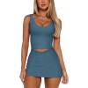 imageLASLULU Womens Longline Sports Bra Ribbed Seamless Wirefree Padded Tank Tops Medium Support Workout Casual Crop TopsGrey Blue