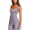 imageLASLULU Womens Longline Sports Bra Ribbed Seamless Wirefree Padded Tank Tops Medium Support Workout Casual Crop TopsHazy Lilac