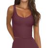 imageLASLULU Womens Longline Sports Bra Ribbed Seamless Wirefree Padded Tank Tops Medium Support Workout Casual Crop TopsRed Wine