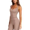 imageLASLULU Womens Longline Sports Bra Ribbed Seamless Wirefree Padded Tank Tops Medium Support Workout Casual Crop TopsSienna