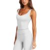 imageLASLULU Womens Longline Sports Bra Ribbed Seamless Wirefree Padded Tank Tops Medium Support Workout Casual Crop TopsWhite