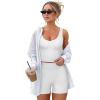 imageLASLULU Womens Longline Sports Bra Ribbed Seamless Wirefree Padded Tank Tops Medium Support Workout Casual Crop TopsWhite