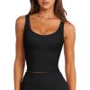 imageLASLULU Womens Longline Sports Bra Ribbed Seamless Wirefree Padded Tank Tops Medium Support Workout Casual Crop TopsBlack