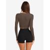 imageLASLULU Womens Tie Front Wrap Tops Long Sleeve Bolero Shrugs Crop Cardigan Yoga Ballet Cover up Tops Pilates OutfitsCoffee