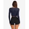 imageLASLULU Womens Tie Front Wrap Tops Long Sleeve Bolero Shrugs Crop Cardigan Yoga Ballet Cover up Tops Pilates OutfitsNavy Blue