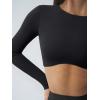 imageLASLULU Womens Sexy Double Lined Long Sleeve Shirts Crewneck Workout Tops Athletic Yoga Shirts Going Out Crop TopsBlack