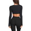 imageLASLULU Womens Sexy Double Lined Long Sleeve Shirts Crewneck Workout Tops Athletic Yoga Shirts Going Out Crop TopsBlack