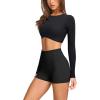 imageLASLULU Womens Sexy Double Lined Long Sleeve Shirts Crewneck Workout Tops Athletic Yoga Shirts Going Out Crop TopsBlack