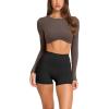 imageLASLULU Womens Sexy Double Lined Long Sleeve Shirts Crewneck Workout Tops Athletic Yoga Shirts Going Out Crop TopsCoffee