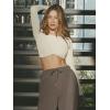 imageLASLULU Womens Sexy Double Lined Long Sleeve Shirts Crewneck Workout Tops Athletic Yoga Shirts Going Out Crop TopsCream White
