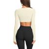 imageLASLULU Womens Sexy Double Lined Long Sleeve Shirts Crewneck Workout Tops Athletic Yoga Shirts Going Out Crop TopsCream White