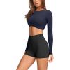 imageLASLULU Womens Sexy Double Lined Long Sleeve Shirts Crewneck Workout Tops Athletic Yoga Shirts Going Out Crop TopsNavy Blue