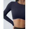 imageLASLULU Womens Sexy Double Lined Long Sleeve Shirts Crewneck Workout Tops Athletic Yoga Shirts Going Out Crop TopsNavy Blue