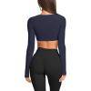 imageLASLULU Womens Sexy Double Lined Long Sleeve Shirts Crewneck Workout Tops Athletic Yoga Shirts Going Out Crop TopsNavy Blue