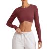 imageLASLULU Womens Sexy Double Lined Long Sleeve Shirts Crewneck Workout Tops Athletic Yoga Shirts Going Out Crop TopsRust Red