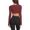 imageLASLULU Womens Sexy Double Lined Long Sleeve Shirts Crewneck Workout Tops Athletic Yoga Shirts Going Out Crop TopsRust Red