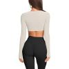 imageLASLULU Womens Sexy Double Lined Long Sleeve Shirts Crewneck Workout Tops Athletic Yoga Shirts Going Out Crop TopsVanilla
